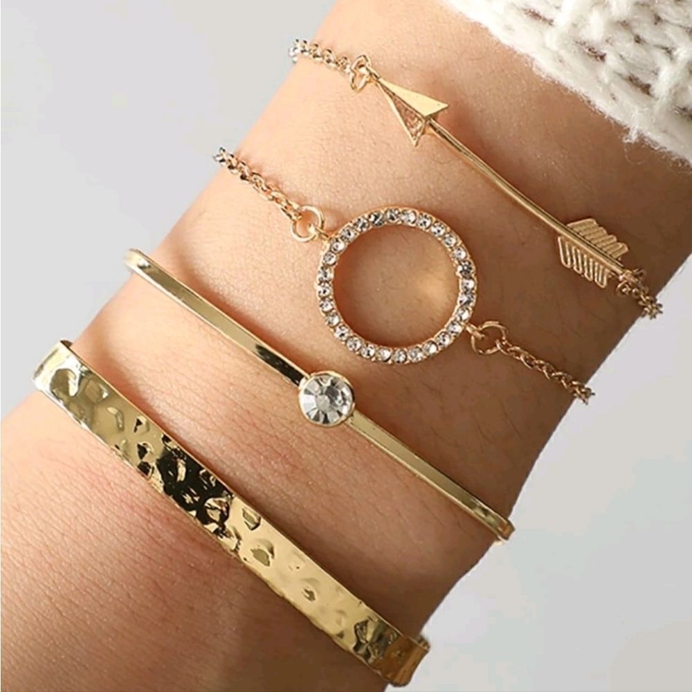 Gold Bracelets with Rhinestone Accents Set of 4